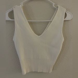 Kittenish White V Neck Stretchy Cropped Tank